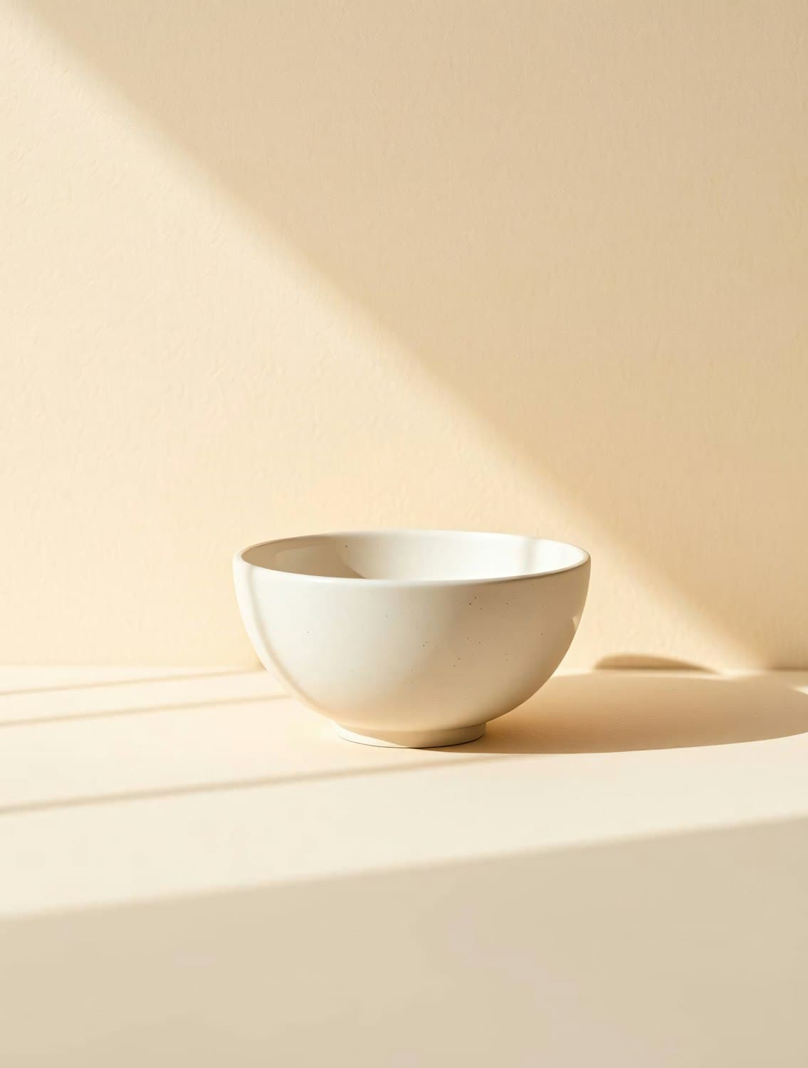 A handmade bowl casting a long afternoon shadow